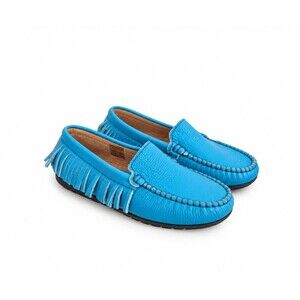 Atlanta Mocassin Kids Blue Leather Fringe Loafers Slip On Shoes EU 32 US 2